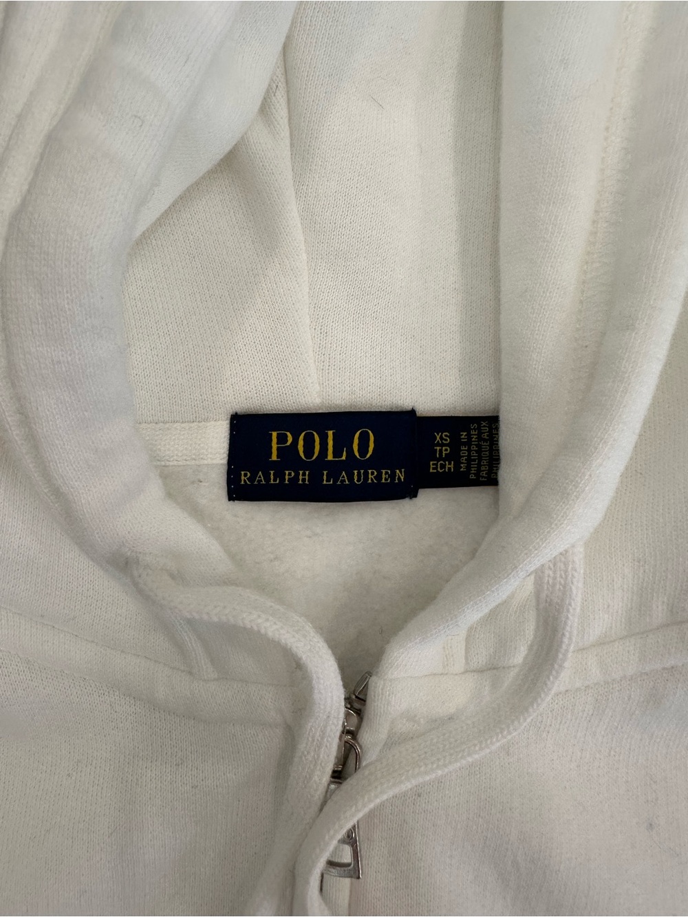 Polo Ralph Lauren White Full Zip Hoodie XS Pony Logo Fleece Sweatshirt - Picture 2 of 5